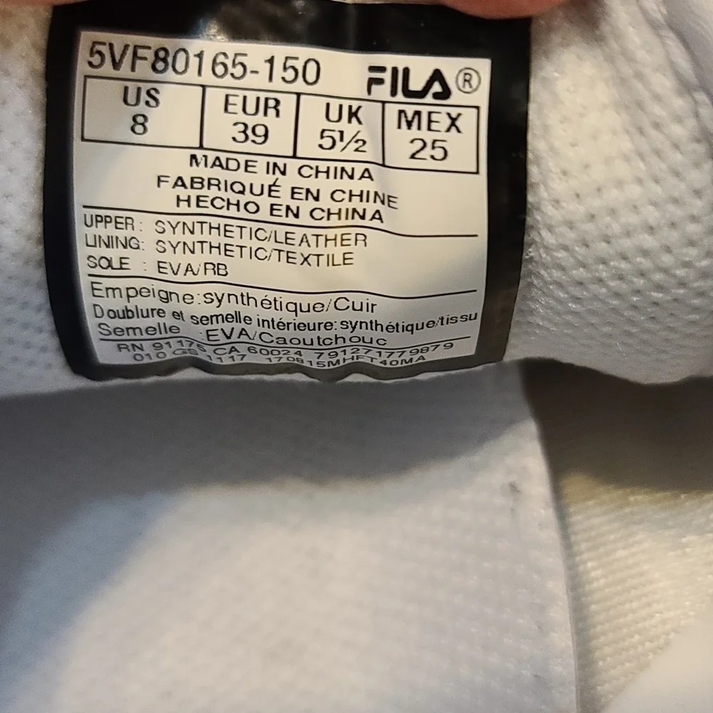 Fila‎ Women's Sneakers 5VF80165-150 White Faux Leather Size 8 EUC
